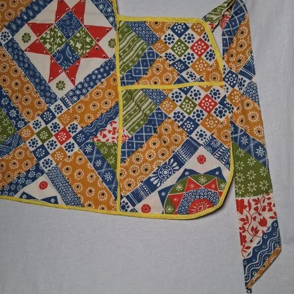 Vinitage Apron Adult Patchwork Floral Print Yellow Pockets Grannycore - Picture 10 of 14
